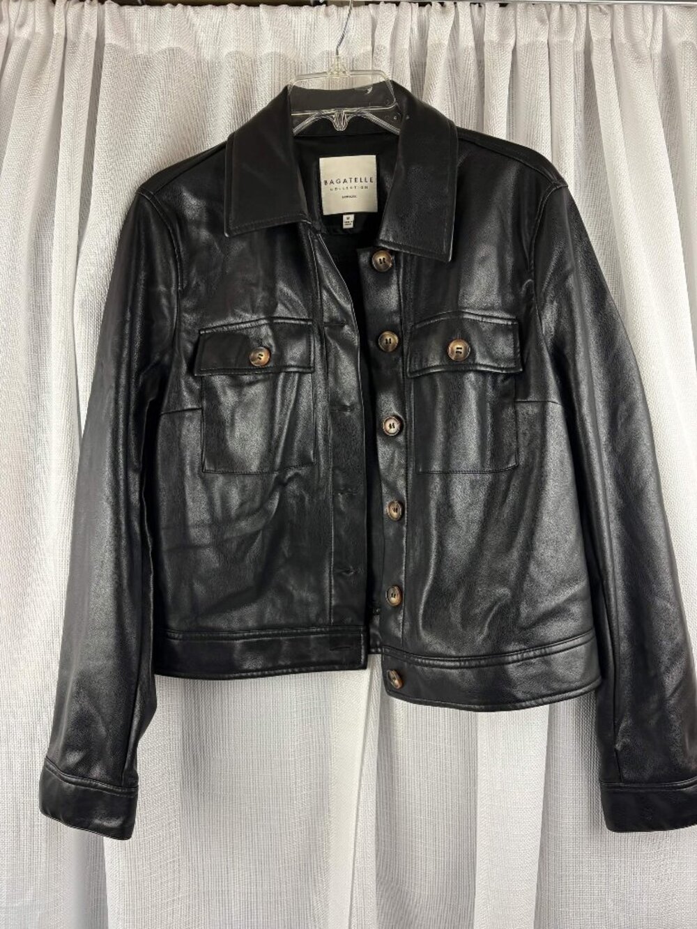 Bagatelle Soft Faux Leather Cropped‎ Jacket Button Front Black Women’s Sz M NWOT